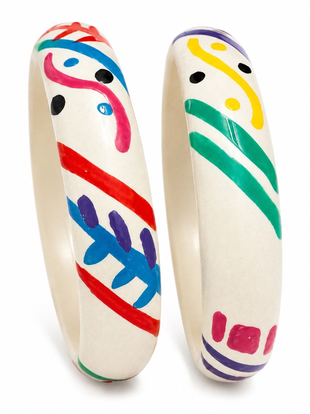 Vintage Hand-Painted Bangle Bracelet Set – Colorful Abstract Statement Bracelets